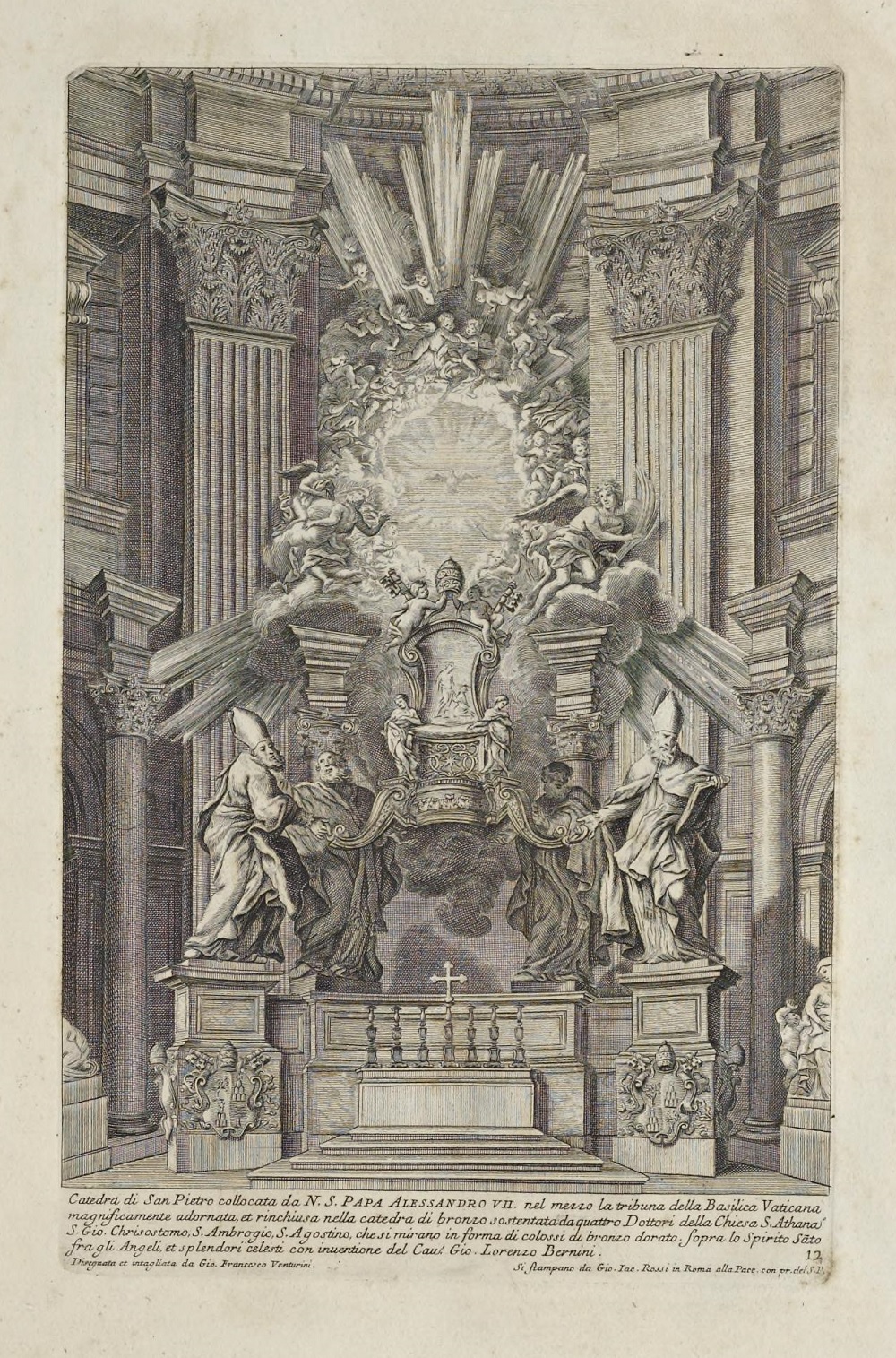 gloire de bernin Saint Pierre de Rome Gravure de Venturini, 1685-91