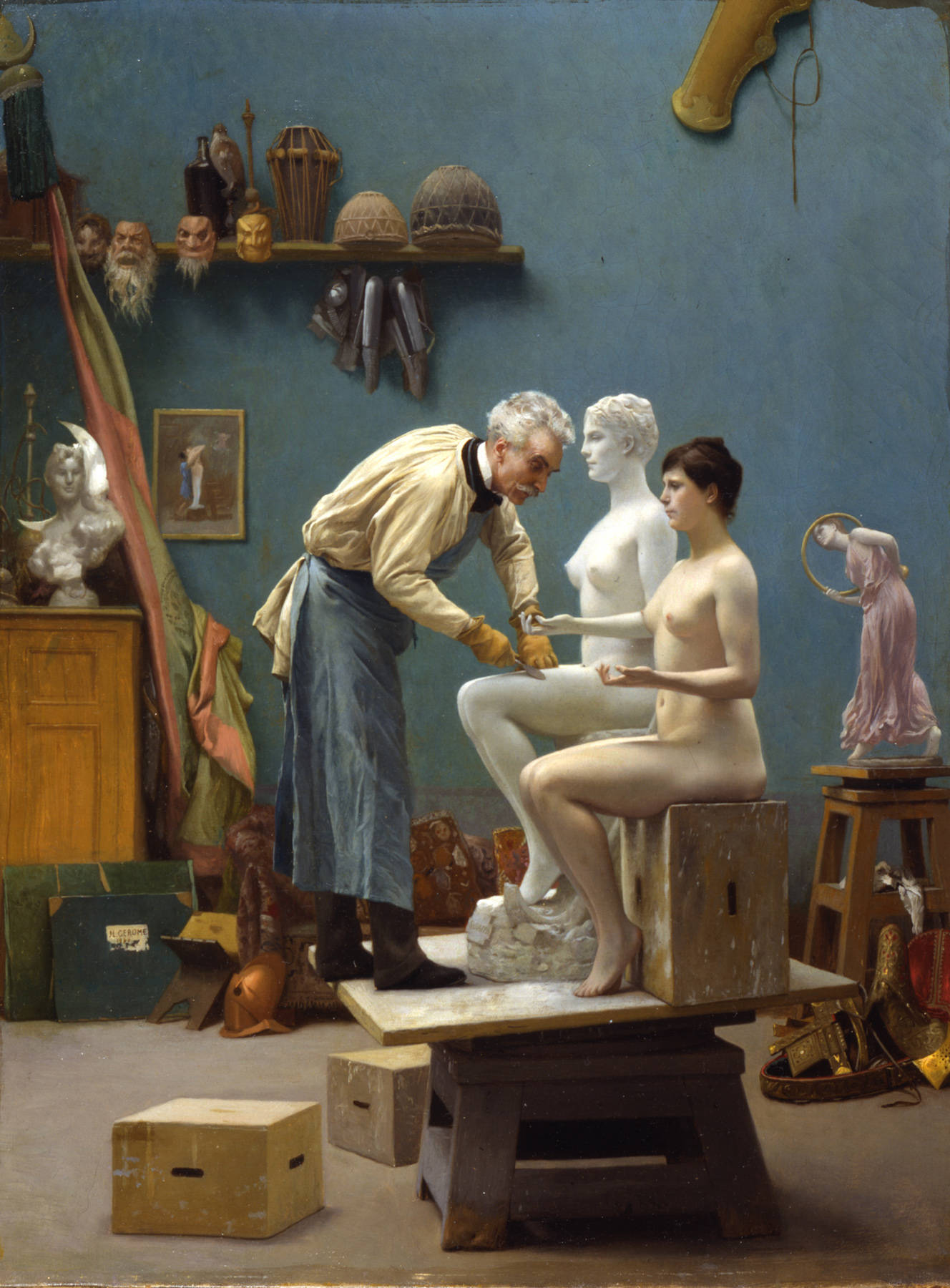 Gerome 1890 Travail du marbre ou L'artiste sculptant Tanagra with Pygmalion and Galatea Dahesh Museum of Art New York