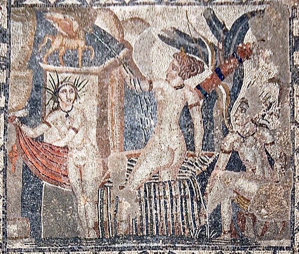 Bain Diana and Actaeon, c. 2eme s. Roman Mosaic, floor. Roman ruins, Volubilis, Maroc