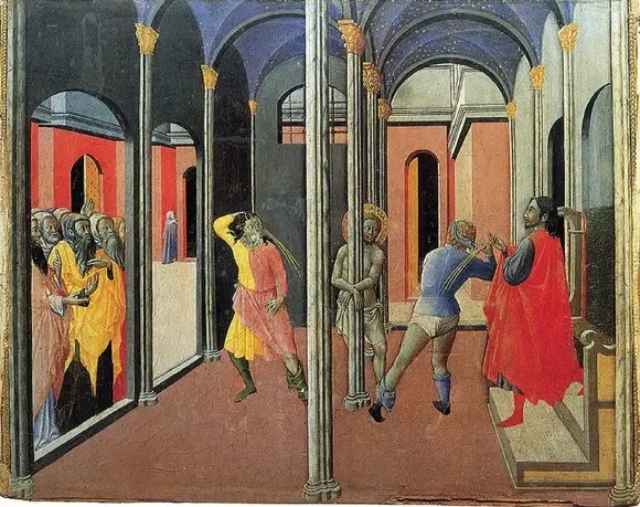 Flagellation 1435-40 Maitre de l'Observance Musee du Vatican.