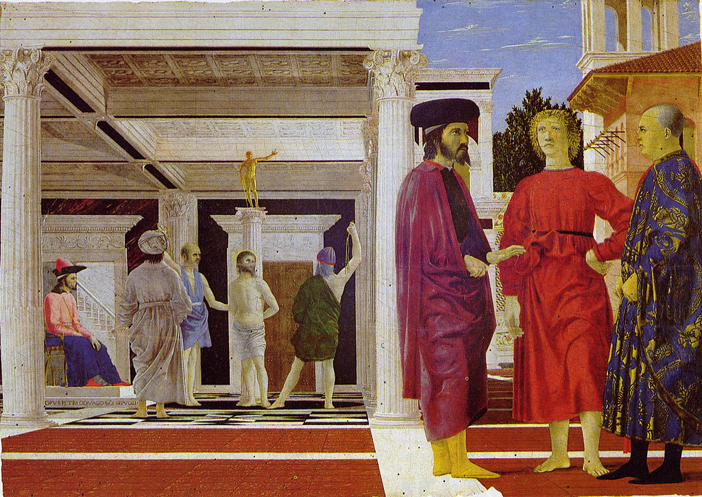 Flagellation 1440-72 Piero_della_Francesca Galleria Nazionale delle Marche Urbino schema