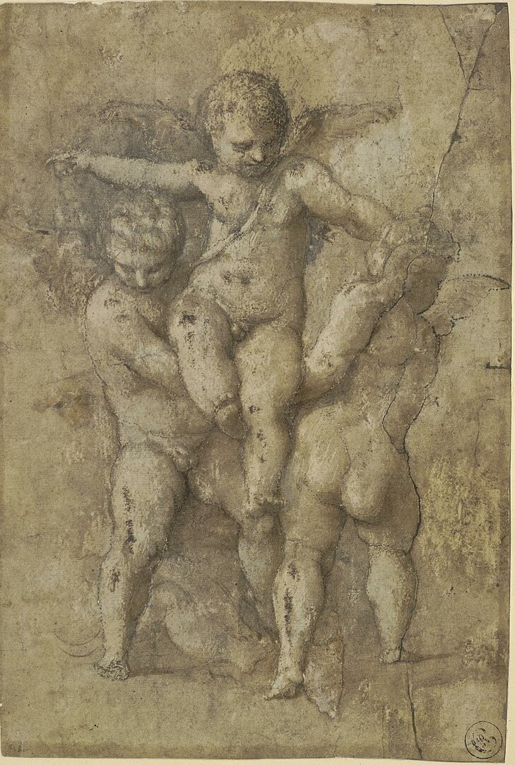 Parmigianino_-_After_-_Two_winged_putti_supporting_a_third,_after_Parmigianino,_1870,0813.904 British Museum