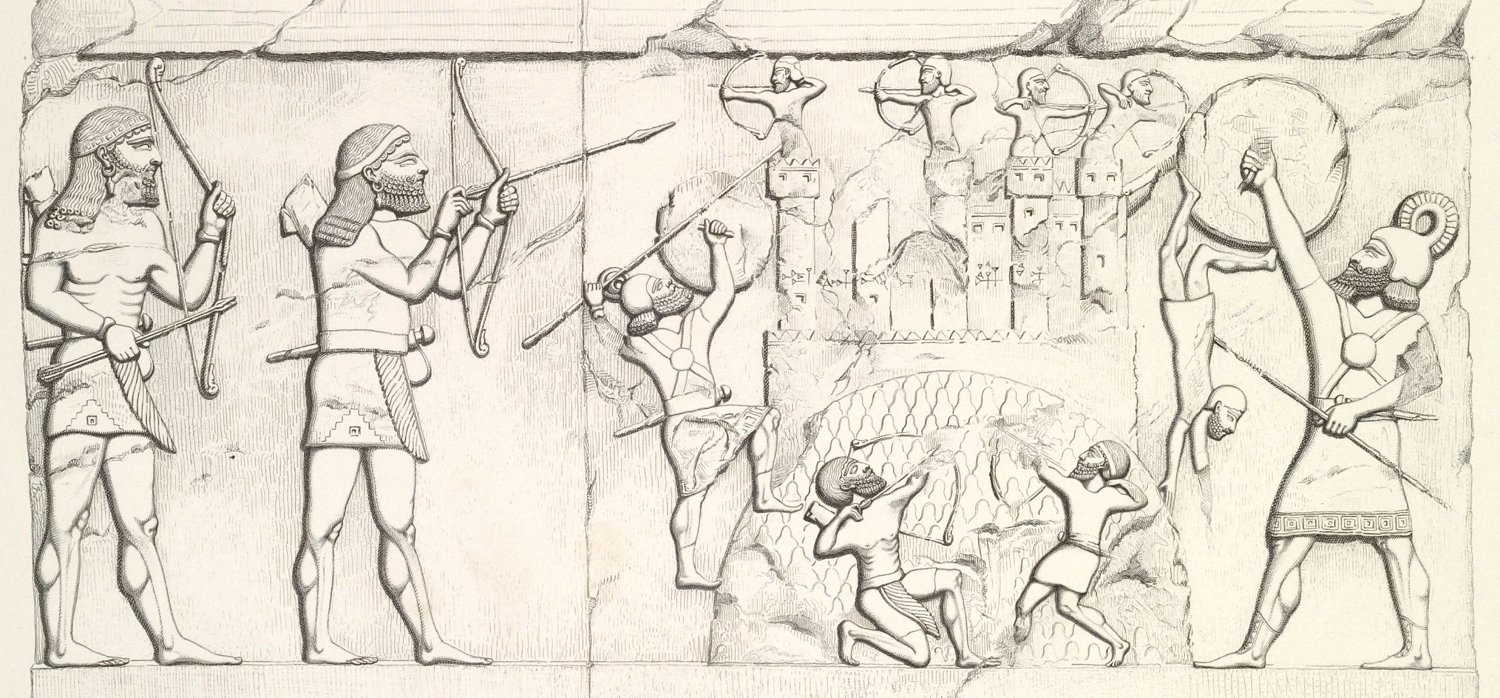 archers assyriens Prise d'Ekron en 720 av JC Bas relief palais saron a Khorsabad Pièce V Relief 11-10 Flandrin 1846