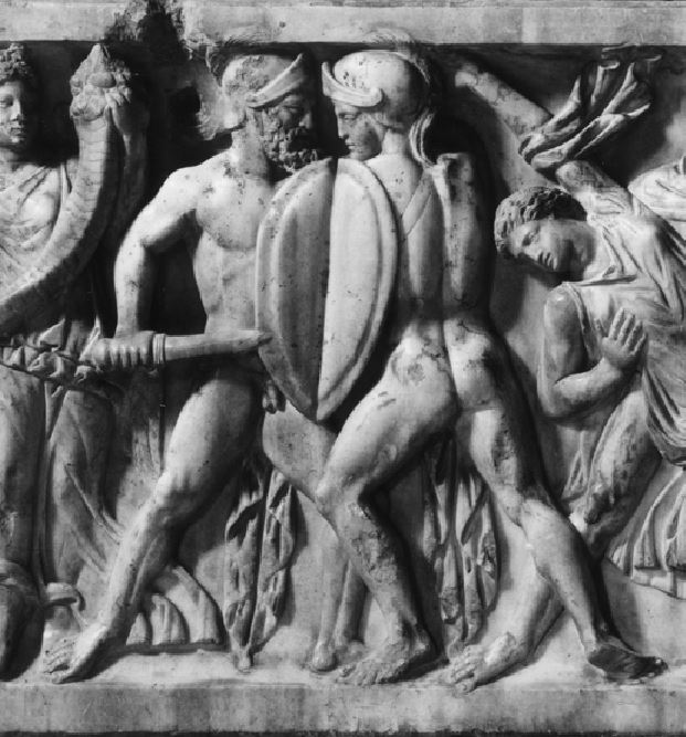 combat 160 av. J.-C. combats Castor et Pollux enlevant Phoebe et Hilaire, filles de Leucippe, Walters Art Museum Baltimore detail