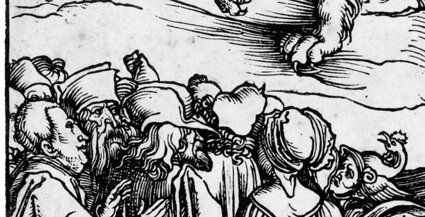 flagellation Durer 1496-98 Apocalypse Le Dragon à sept têtes et la Bête aux cornes de bélier detail