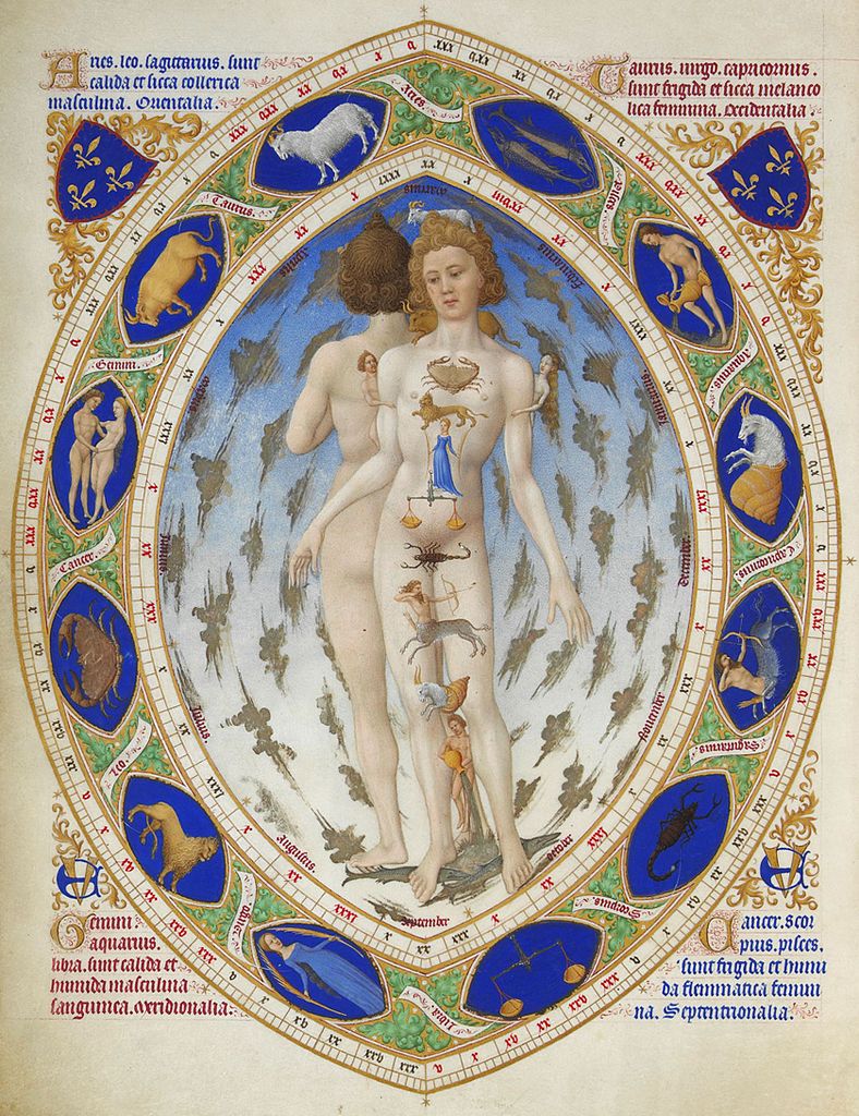 1411-16 Freres de Limbourg Tres Riches Heures du duc de Berry Musee Conde Chantilly Ms.65, f.14v Anatomical_Man