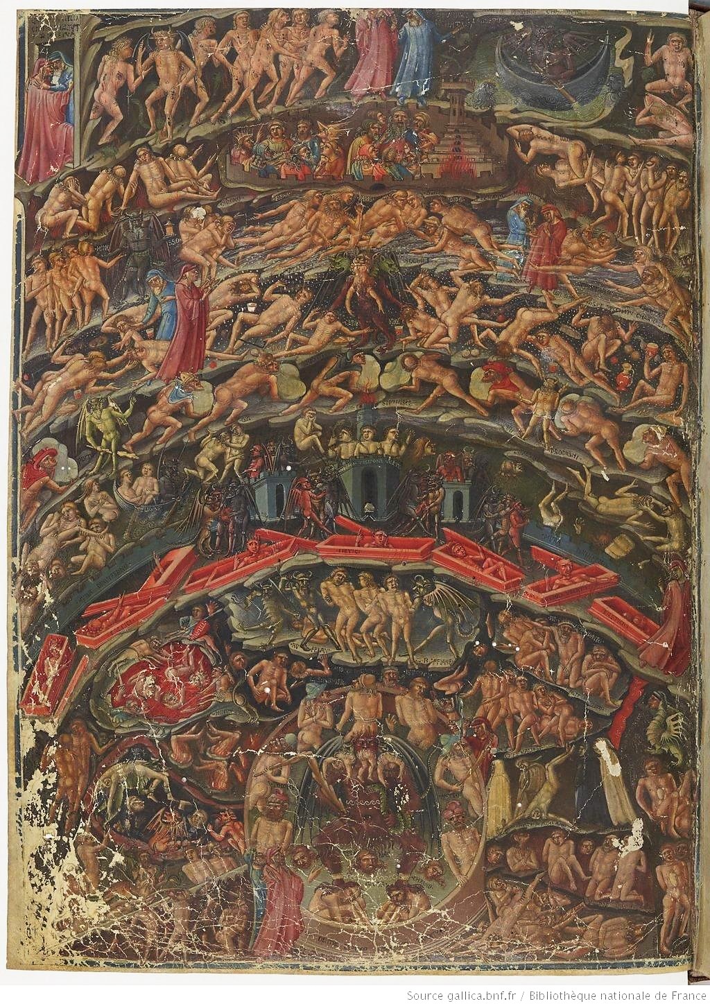 1420-30 Bartolomeo-Di-Fruosino-Inferno-from-the-Divine-Comedy-by-Dante-Folio-1v-2 BNF It 74 Gallica