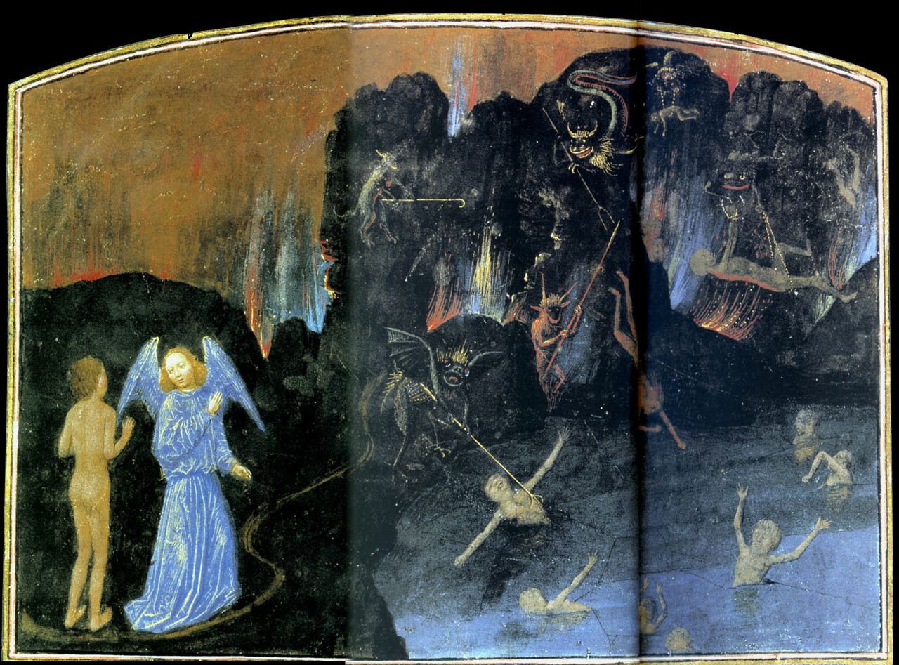 1475.Simon Marmion, The Torment of Unbelievers and Heretics Vision de l’Enfer. From Les Visions du chevalier Tondal Getty Ms. 30 fol 14v.
