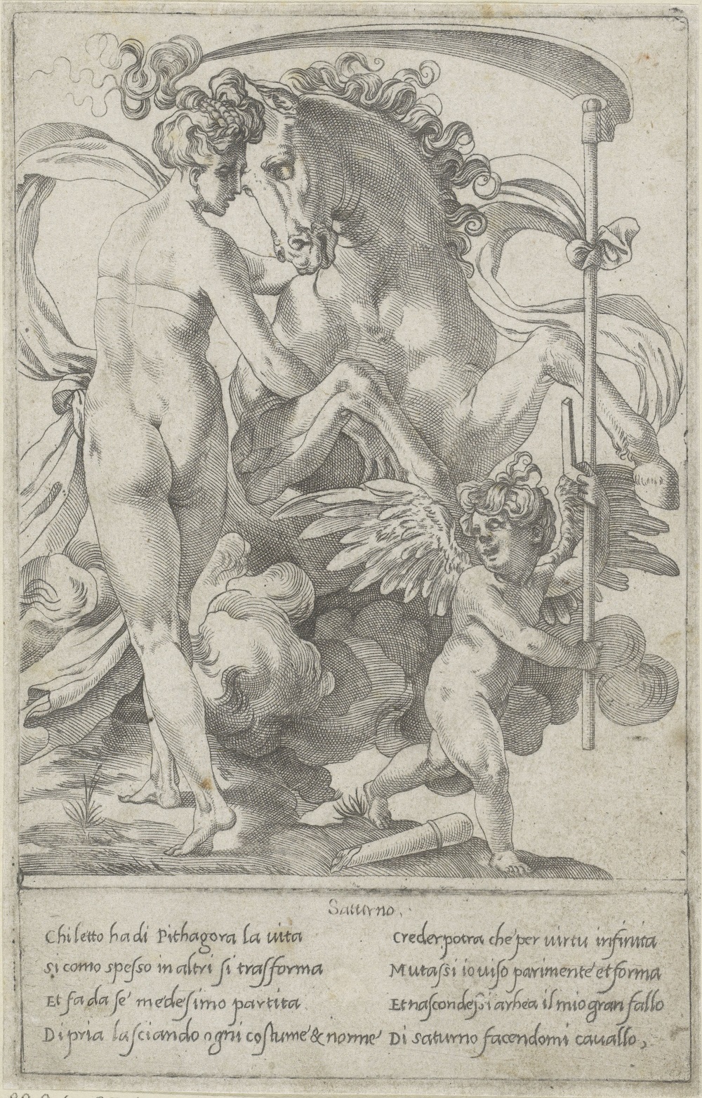 1525-50 Caraglio Philyra aime par Saturne transforme en cheval, serie Les Amours des Dieux, Rikjsmuseum, Amsterdam
