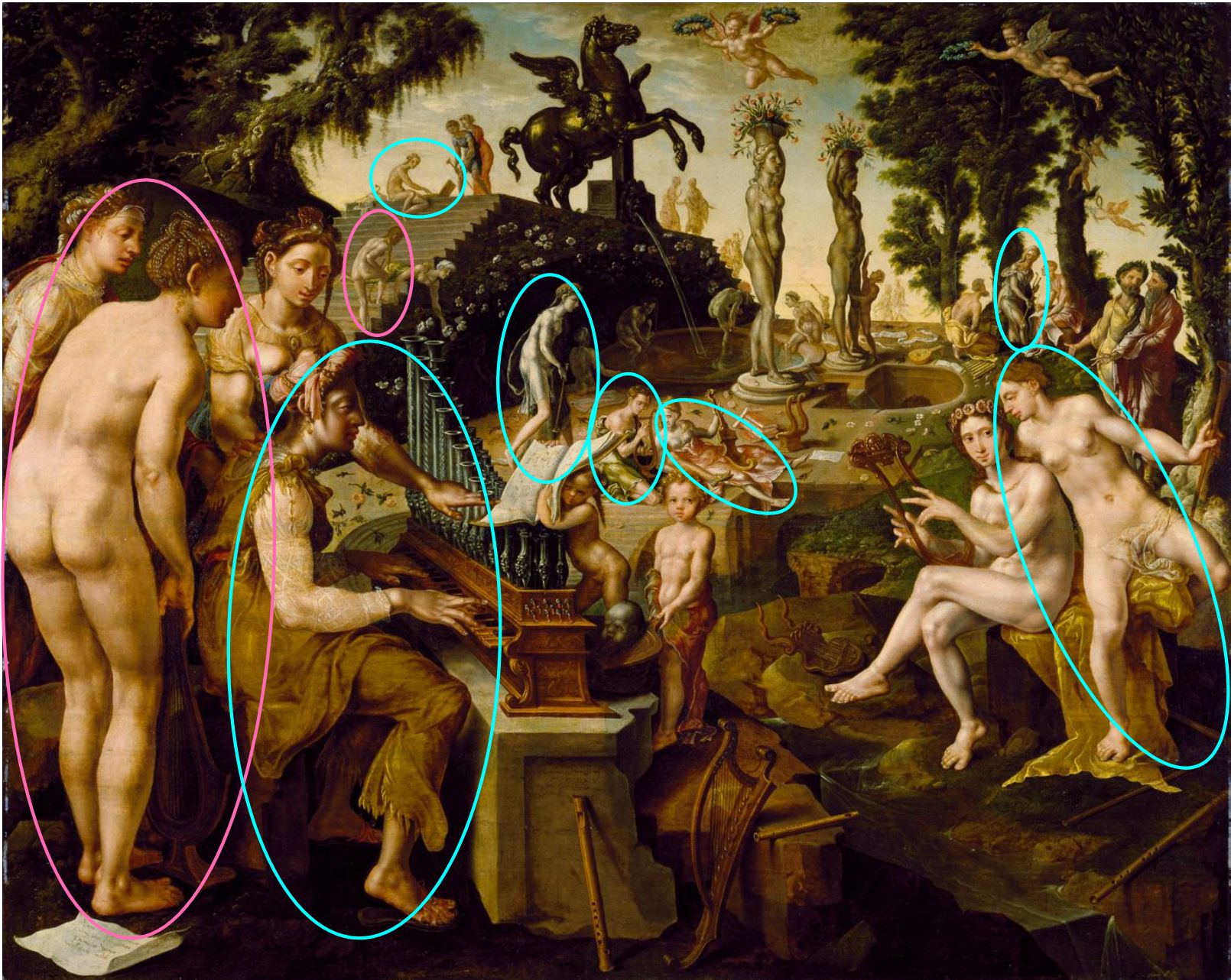 Maarten van Heemskerck 1565 Concert_of_Apollo_and_the_Muses_on_Mount_Helicon_(Chrysler_Museum_of_Art) schema1