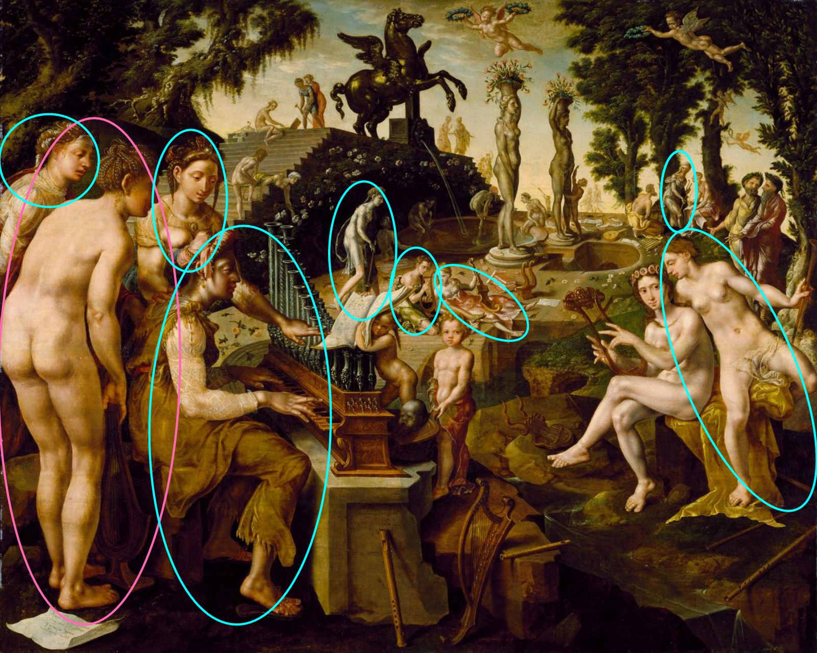 Maarten van Heemskerck 1565 Concert_of_Apollo_and_the_Muses_on_Mount_Helicon_(Chrysler_Museum_of_Art) schema2