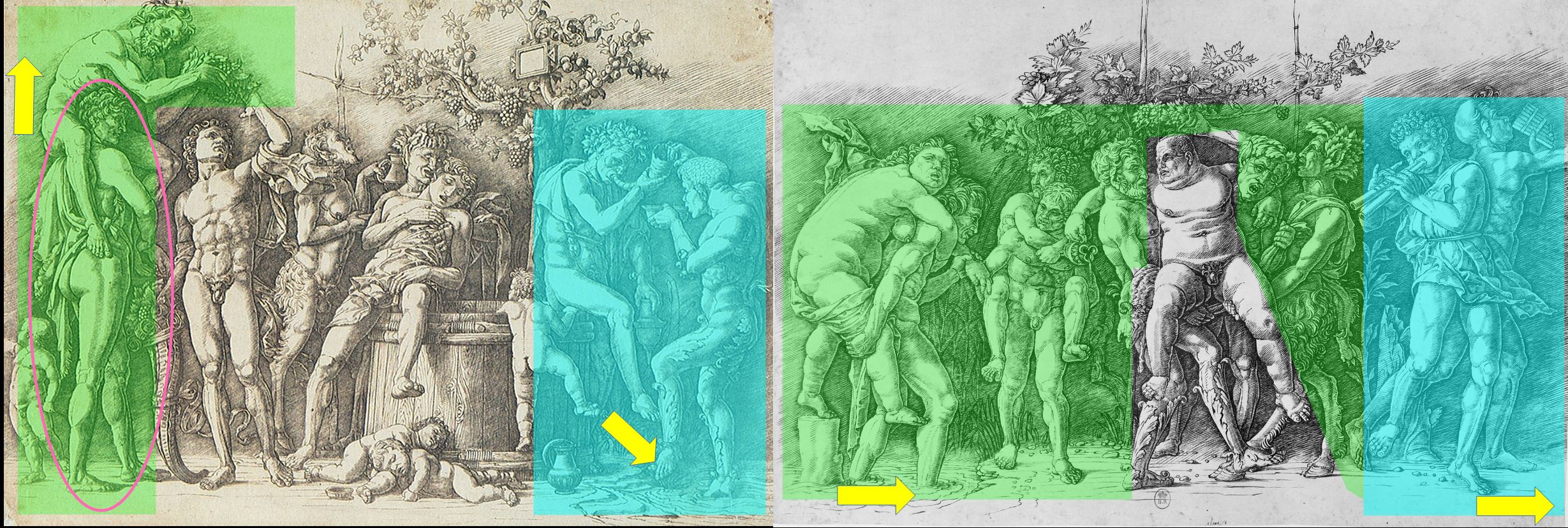 Mantegna, av 1481 bacchanales schema 2