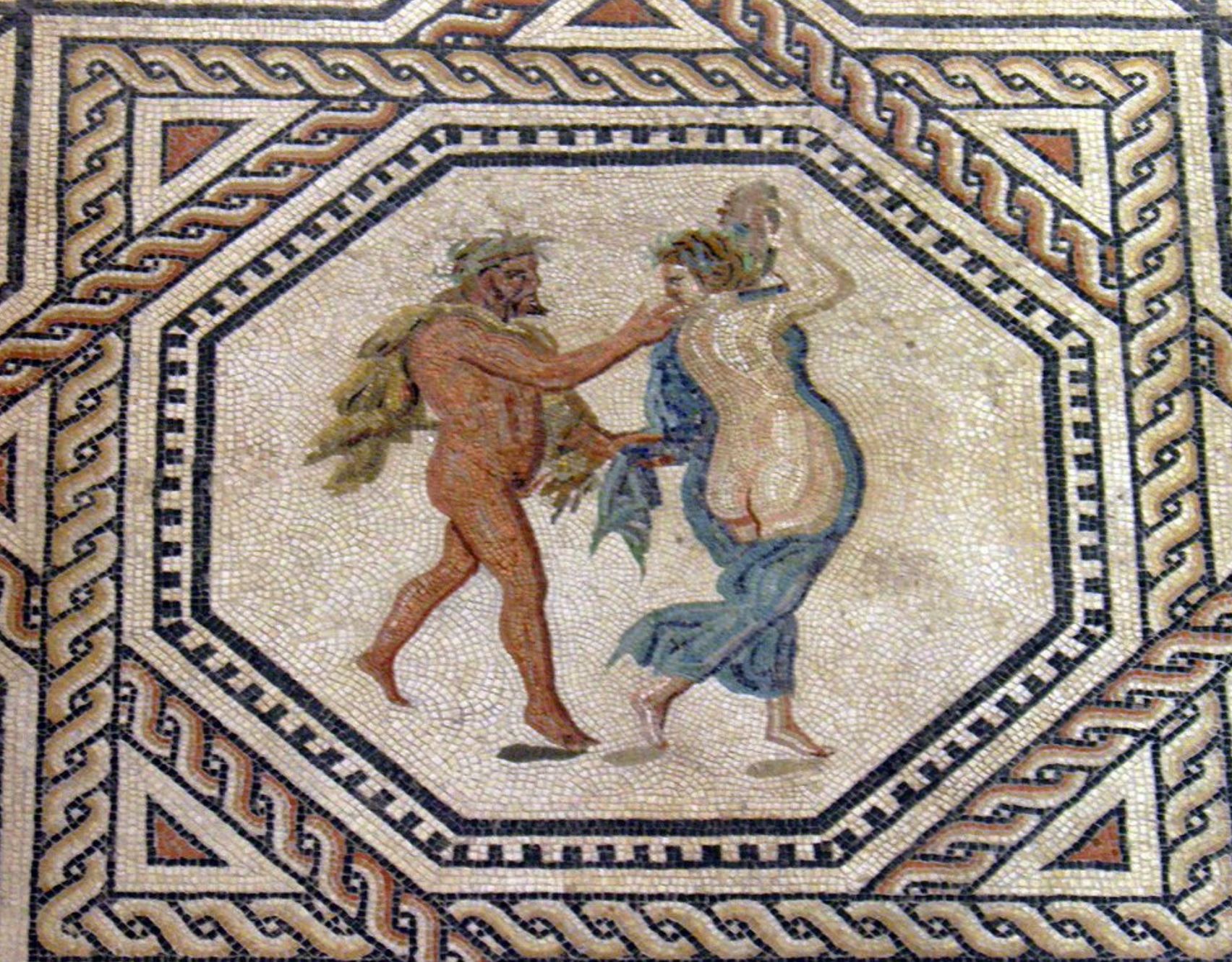 Menade et Satyre. Detail de la mosaique de Dionysos, 220s AD Romisch-Germanisches Museum Cologne
