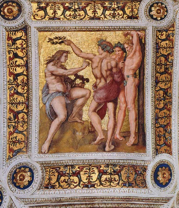 Raphael 1508-11 Apollon et Marsyas Voute Chambre de la Signature