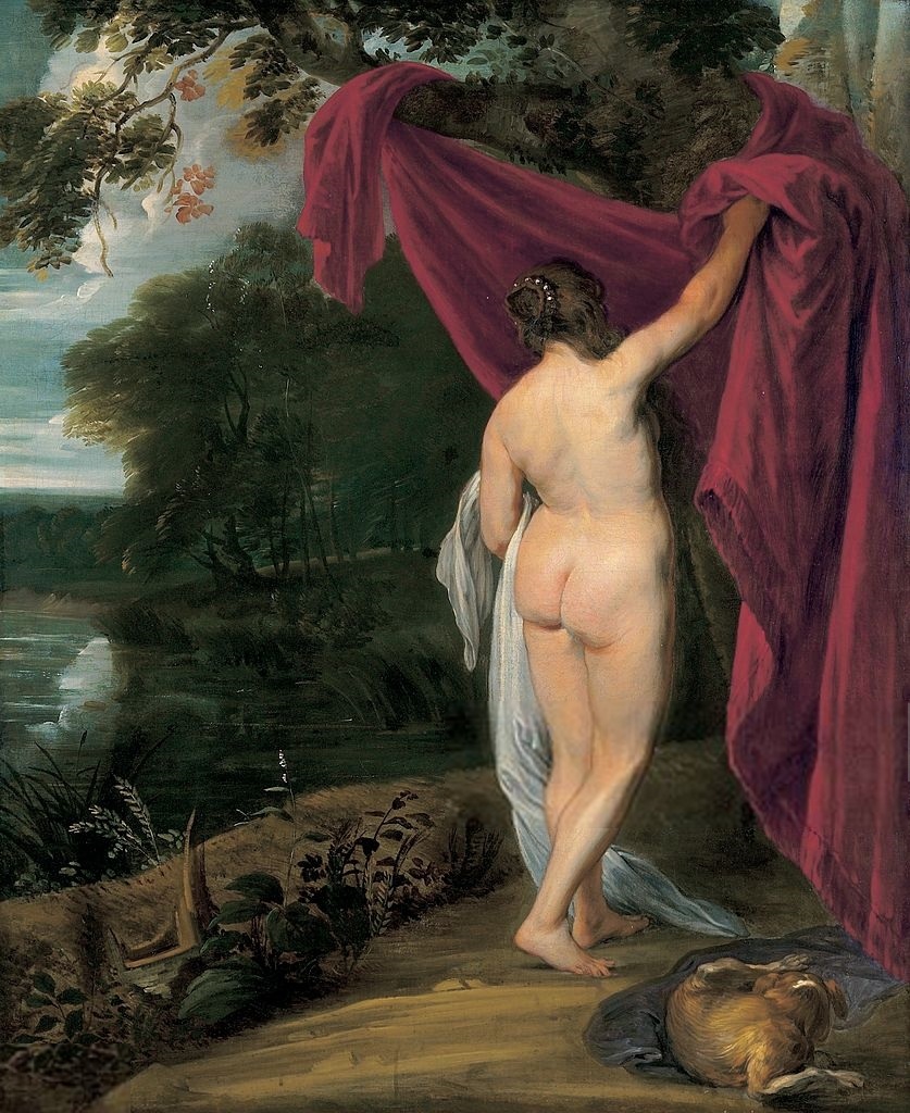 Rubens (ecole) 1645-1650 Le bain de Diane La_modella_del_pittore coll part