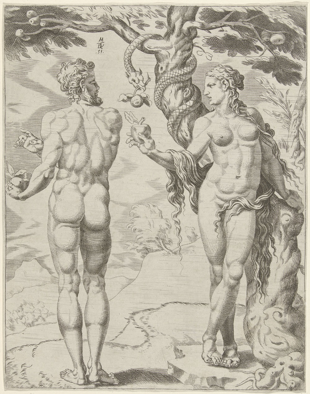 Adam en Eva, Dirck Volckertsz. Coornhert, after Maarten van Heemskerck, 1551 Rijksmuseum