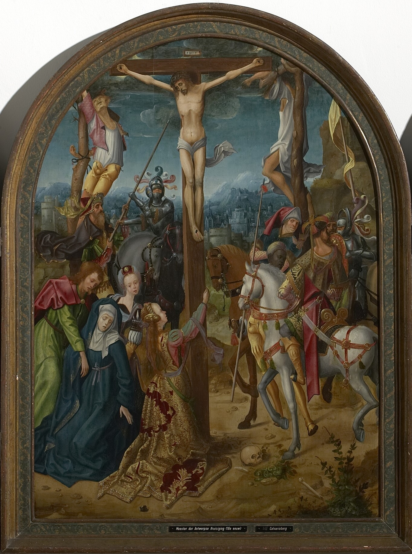 1510 ca Adriaen_van_Overbeke_-crucifixion_with_scenes_of_the_carrying_of_the_cross_and_the_resurrection Maagdenhuismuseum Anvers