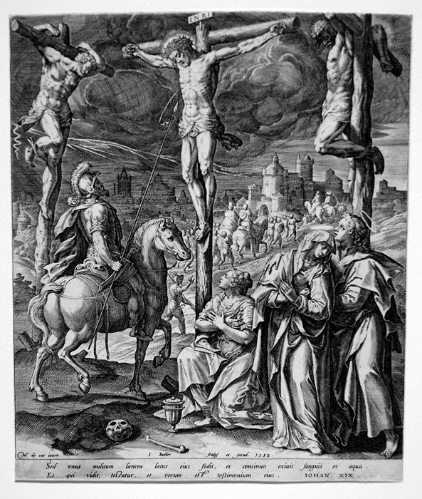 1582 Jan_Sadeler_after a drawing by Maerten de Vos. Crucifixion_with_the_two_thieves_
