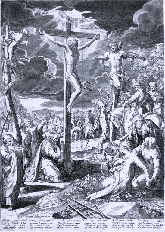 1590 Aegidius Sadeler II d'apres Christoph Schwarz Christ Crucified between the Two Thieves