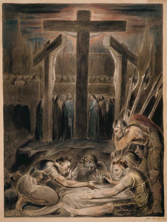 1800 blake The soldiers casting lots for christ's garments aquarelle pour Thomas Butts Fitzwilliam Museum