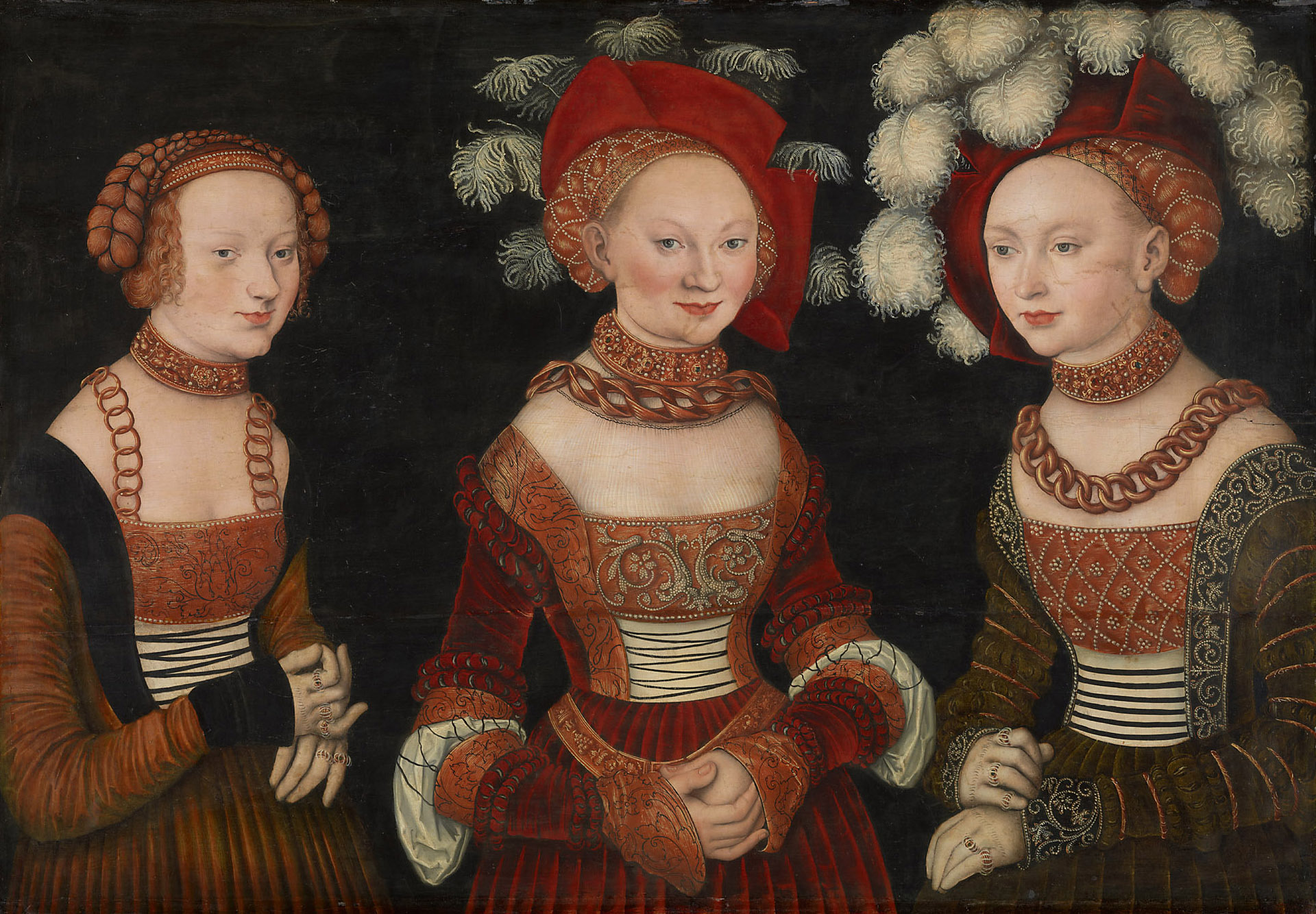Cranach 1535 ca Die Prinzessinnen Sibylla (1515, Emilia (1516 und Sidonia (1518-von Sachsen Kunsthistorisches Museum Vienne