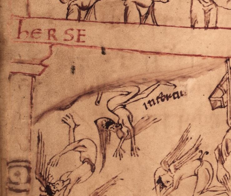 1000 ca Codex Cadmon Bodleian Library MS. Junius 11 fol 3 Chute de Lucife detail