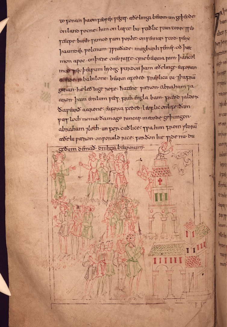 1000 ca Codex Cadmon Bodleian Library MS. Junius 11 fol 82 Tour de Babel main B