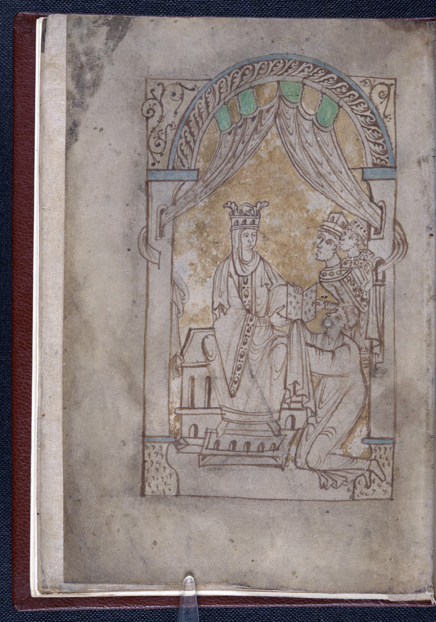 1050 Encomium Emmae Reginae British Library MS Additional 33241 fol 1v Emma and her sons Harthacnut and Edward