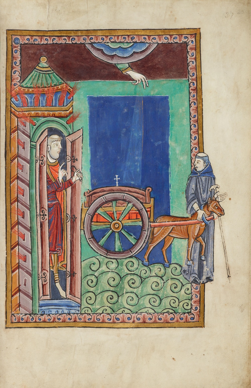 1130 Life of St. Edmund Morgan MS M.736 fol 20r le cercueil de St Edmond échappe à l'incendie