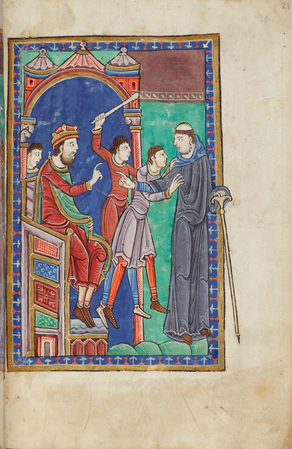 1130 Life of St. Edmund Morgan MS M.736 fol 21r King of Denmark refusing Egelwin's Request