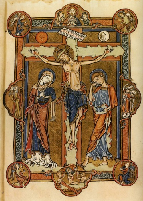 1250 ca Amesbury Psalter, Oxford All Souls, MS 6 fol 5 Crucifixion