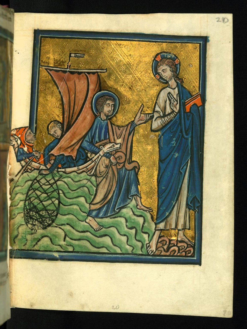 1250 ca William de Brailles (Oxford) Walters Museum W.106 fol 20r Christ Appears at Lake Tiberias