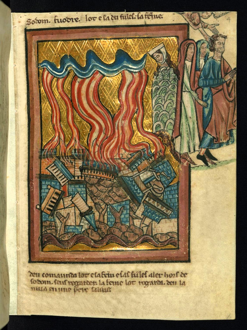 1250 ca William de Brailles (Oxford) Walters Museum W.106 fol 4r Lot and his Family Flee Sodom