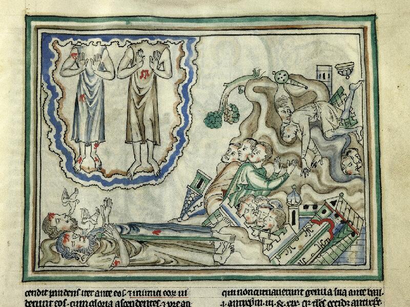 1260 Apocalypse de Cambrai BM Cambrai MS 422 fol 44v Resurrection des deux témoins