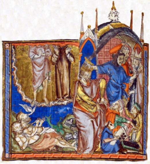 1270-75 Apocalypse d'Abingdon BL Additional MS 42555 fol 31v les deux témoins ressuscitent Apo 11,11