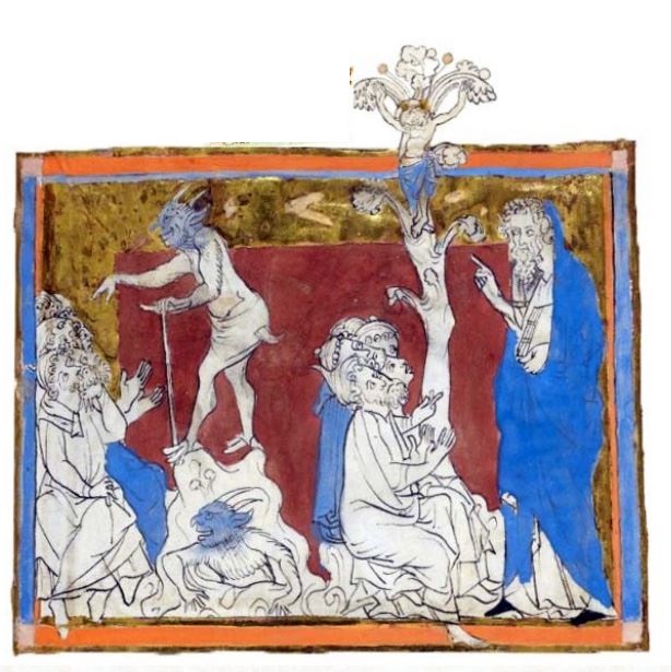 1270-75 Apocalypse d'Abingdon BL Additional MS 42555 fol 43r Elie et le diable s'adressant aux Juifs