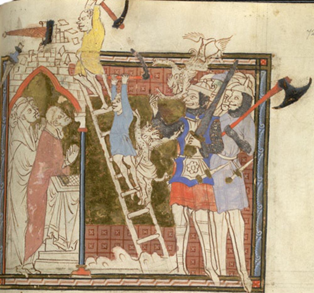 1270-75 Apocalypse d'Abingdon BL Additional MS 42555 fol 72r Antichrist Assault on the Church