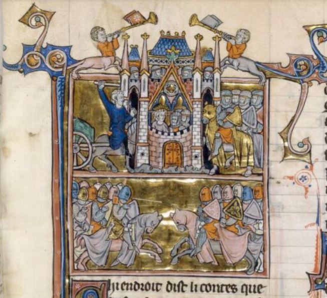 1280-90 Histoire de Merlin BNF FR 95 f 205r Bataille de la Surne