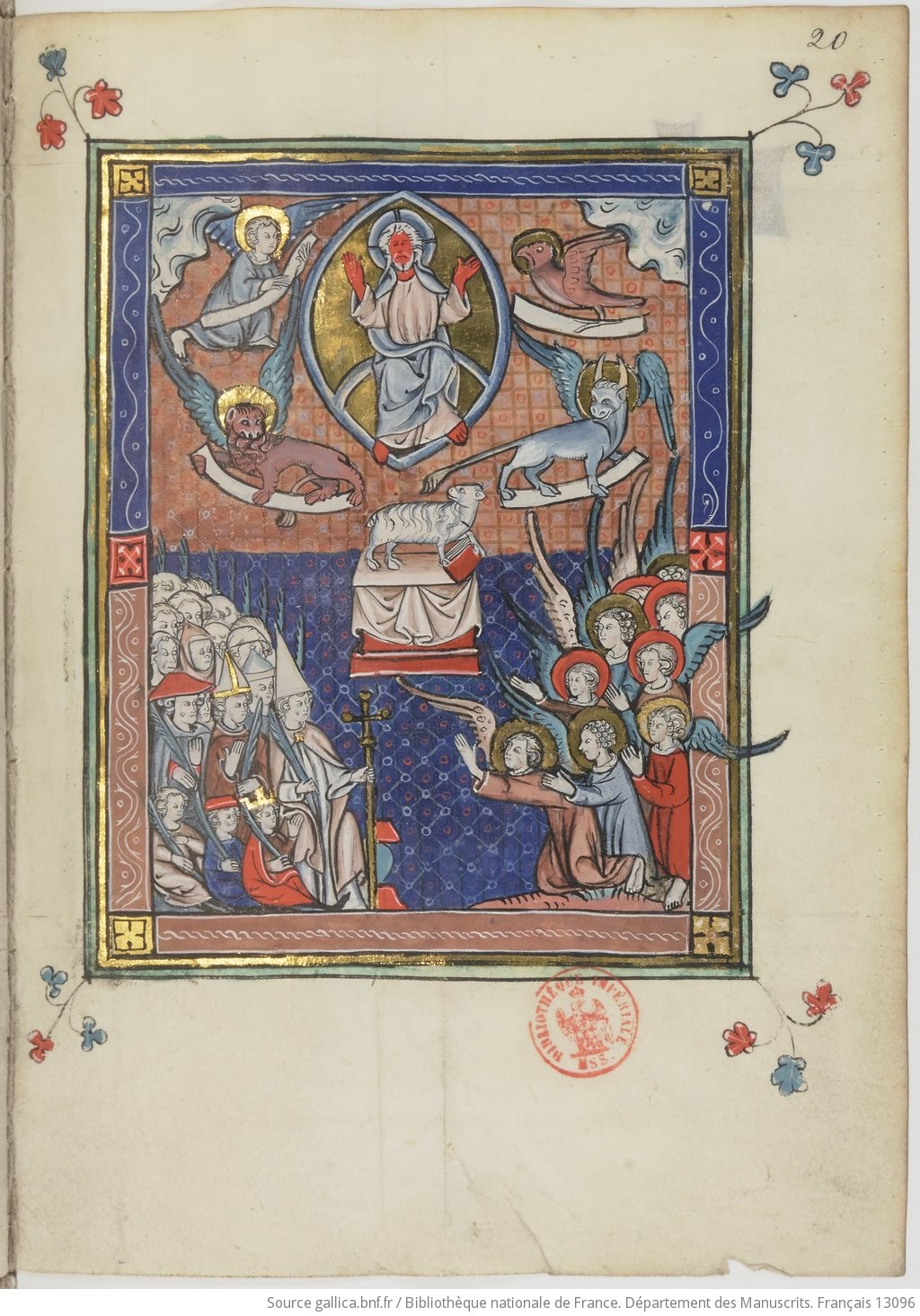 1313, Picardie, BNF Français 13096 fol 20r Adoration de l'Agneau