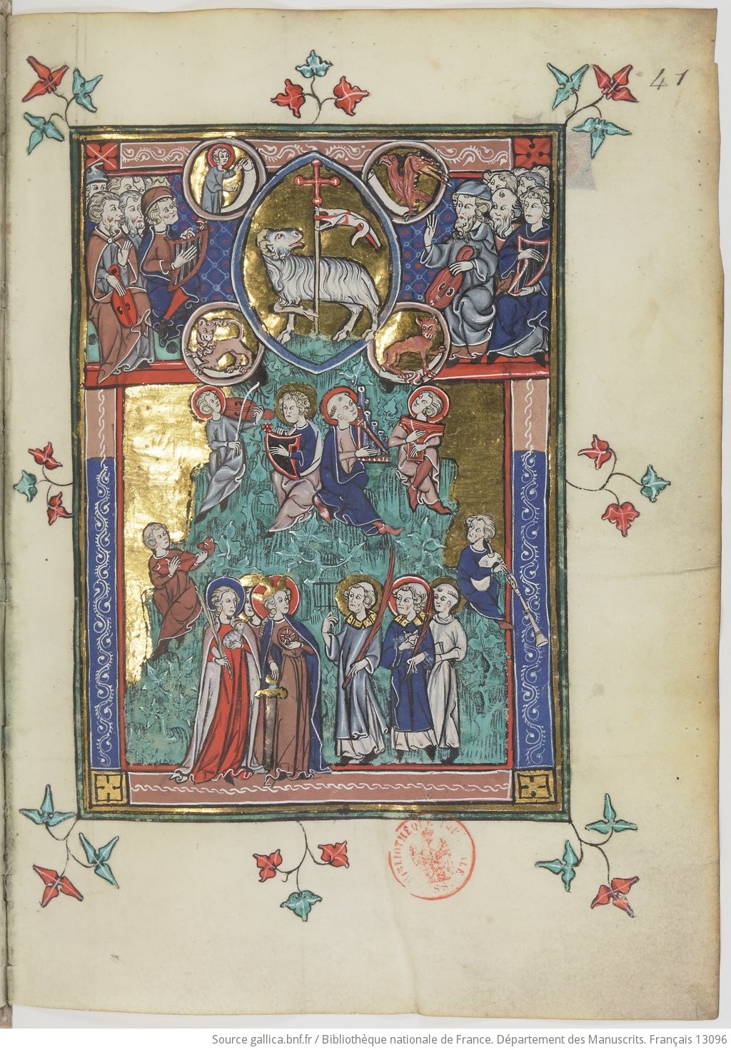 1313, Picardie, BNF Français 13096 fol 41r Adoration de l'Agneau au Mont Sion