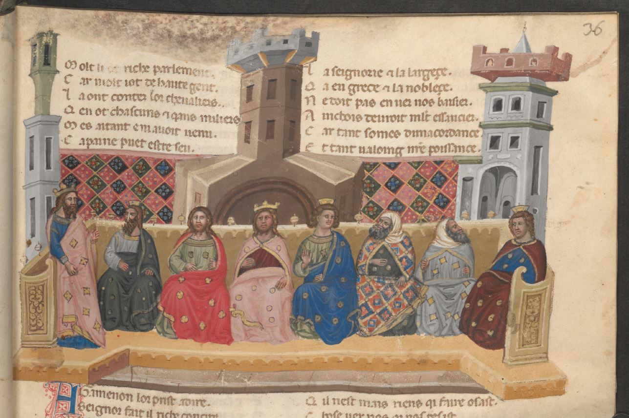 1315-25 Maestro Antifonari padovani Le roman de Troie Vienne ONB Cod. 2571 fol 36r Conseil présidé par Agamemnon.