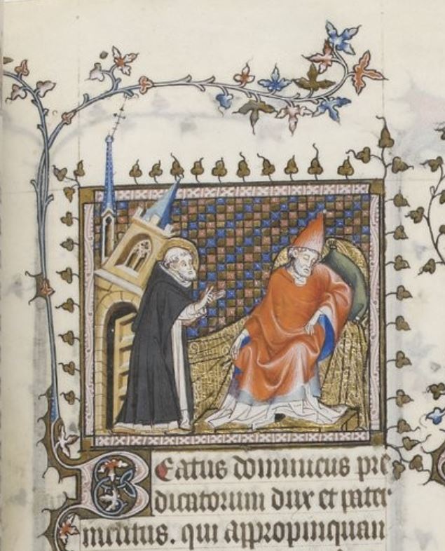 1323-26 Jean Pucelle Breviaire de Belleville BNF Latin 10484 fol 272r St Dominique soutenant le Latran