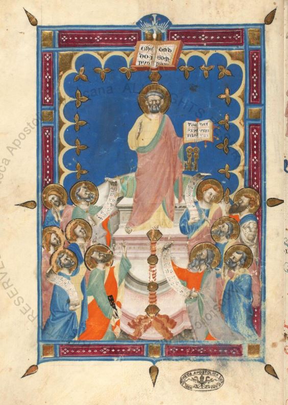 1330-40, Maître des Effigies Dominicaines(Florence), Barb.lat.3984 fol 3v St Pierre et les apôtres