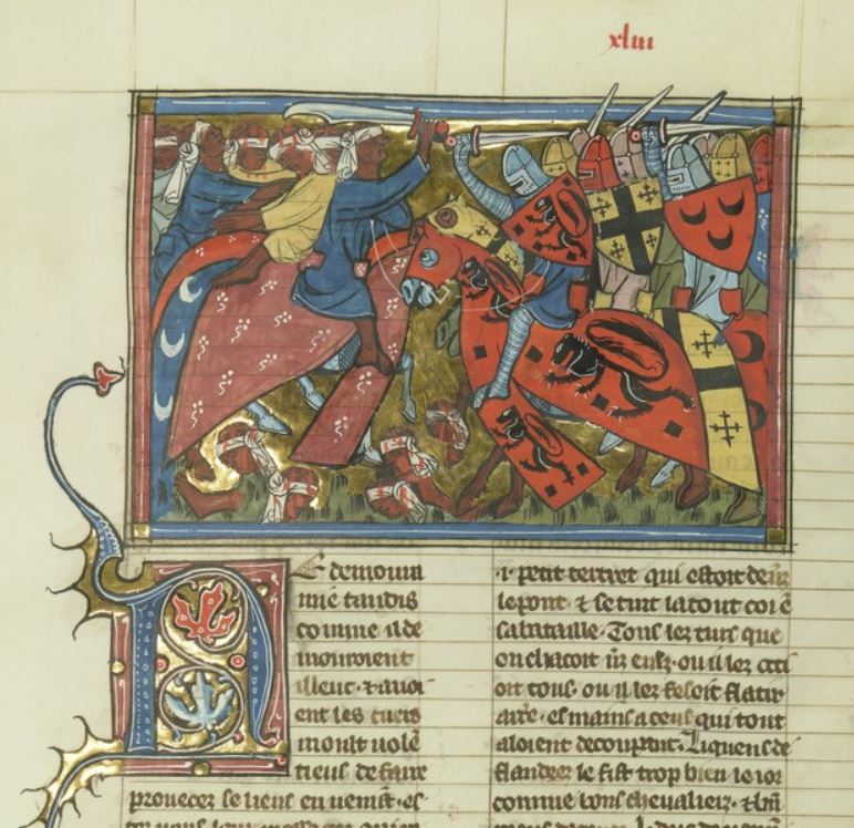 1337 Roman de Godefroi de Bouillon et de Saladin Maitre de fauvel BNF Fr 22495 fol 43r Bataille d' Antioche (1098)