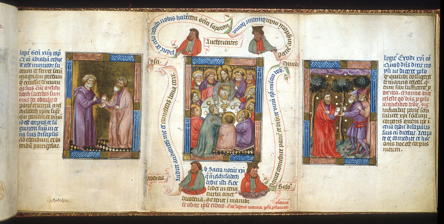 1395-1405 Master of Hours of Margaret of Cleves Biblia pauperum BL King's 5 fol 10_-_Last_Supper