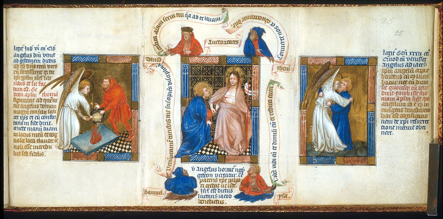 1395-1405 Master of Hours of Margaret of Cleves Biblia pauperum BL King's 5 fol 25_-_Incredulity_of_Thomas