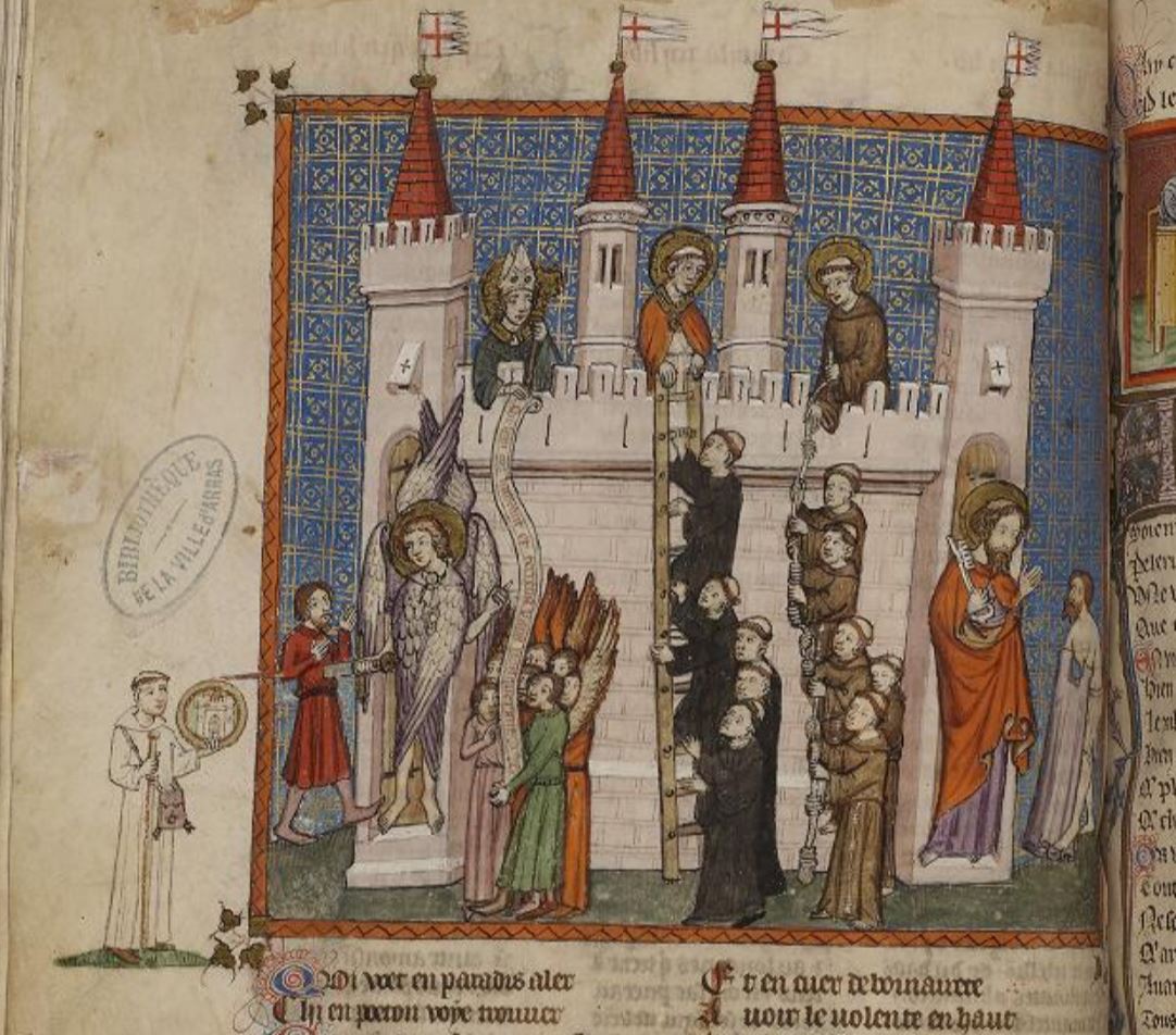 1400 ca Guillaume de Deguileville, Pèlerinage de la vie humaine, northern France, ca. 1400. Arras, Bibliothèque municipale, Ms. 845, fol. 75v