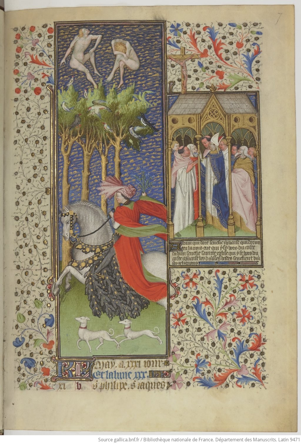 1430-35 Grandes heures de Rohan Maître de Rohan Angers BNF Lat 9471 fol 7r Mois de Mai