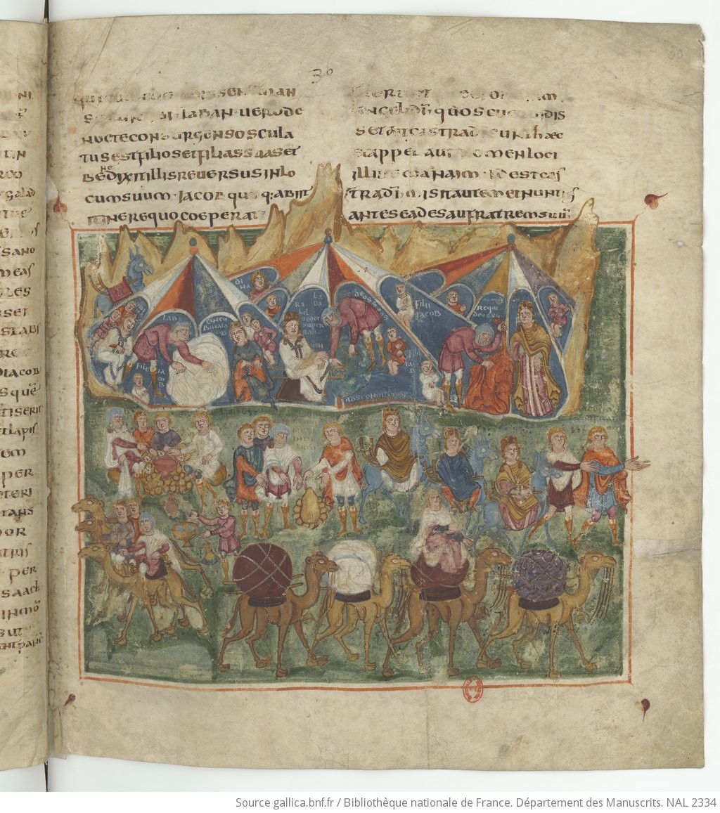 600 ca Pentateuque de Tours BNF NAL 2334 fol 30r reconciliation de Laban et Jacob