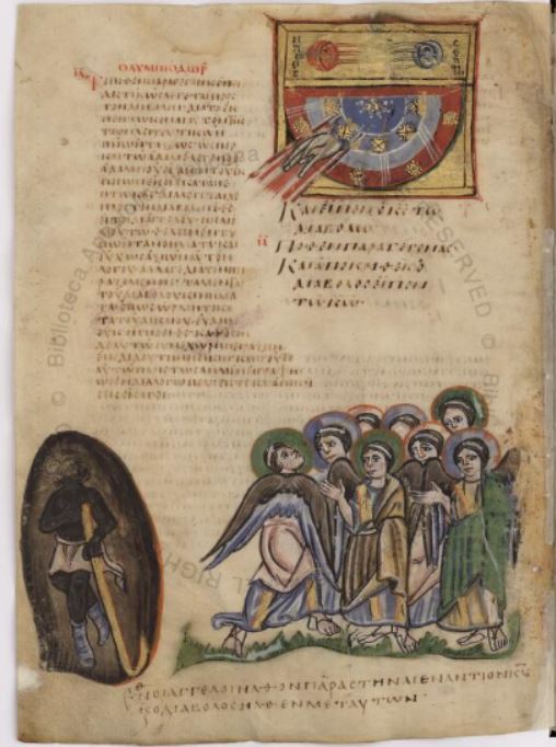 800-20 Vat. Gr. 749, fol 12v Le diable et les anges devant Dieu (c) Biblioteca Vaticana